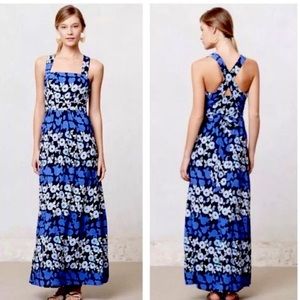Anthropologie Maeve Blue Flower Maxi Dress
